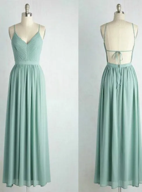 

Elegant Long Pleated Top Chiffon Bridesmaid Dresses with Pockets Floor Length Open Back V-Neck Robes de Soirée for Women