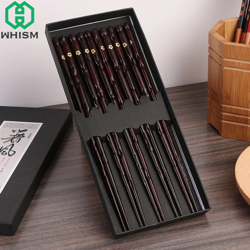 WHISM 5Pairs Natural Handmade Wood Chopsticks Non-slip Wooden Chop Stick Set with Gift Box Japanese Sushi Chopstick for Dinner | Дом и сад