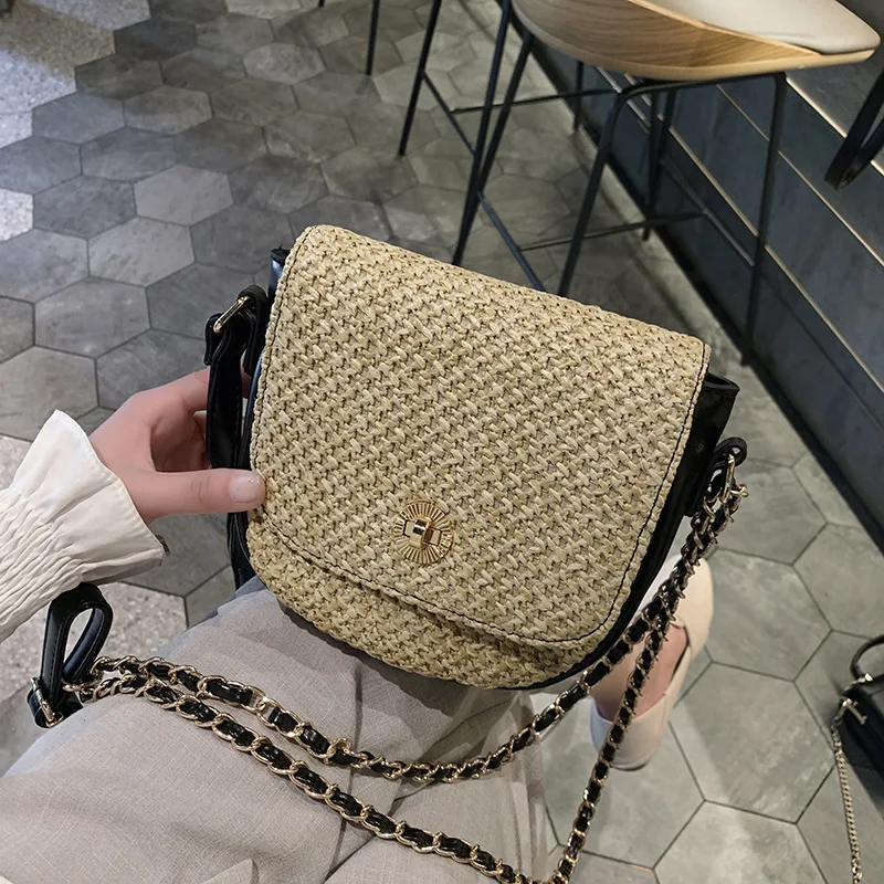 

Straw Bag Women's 2019 New Style Korean-style Western Style GIRL'S Chain Shoulder Bag Fairy Versatile Weaving Saddle Bag