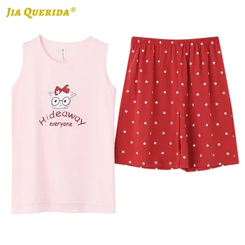 

New Pajamas Set Casual Style Fashion Style Woman Clothes Sleepwear Pjs Woman Pajama Set Sleeveless Short Pants Cartoon Printing