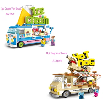 

City Street View Series Building Blocks Ice Cream Van Truck Hot Dog Van Truck Model Kids Children Toys gift