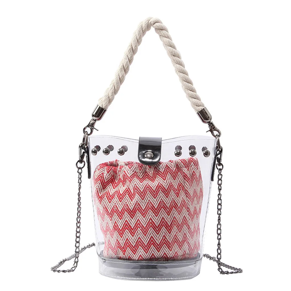 

Women Bag Bucket Jelly Transparent Retro Chain Messenger Bag Simple Temperament Wild Casual Solid color Fashion New