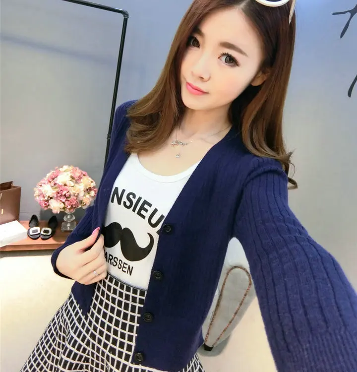 ^*Best Offers 2019 New Style Autumn And Winter V-neck Woollen Sweater Women's Versatile Slim Fit Short Cardigan Long Sleeve Warm Woollen Sweat