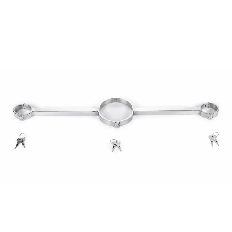 Stainless Steel Bondage Lock Neck Collar Hand Cuffs Slave BDSM Restraints Sex Shop Adult Sex Toys For Couples Handcuffs Neck 4