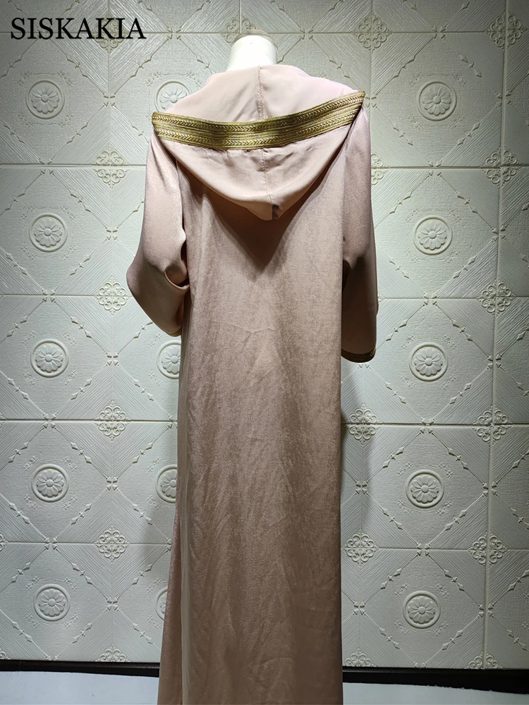 Siskakia Dubai Arabic Muslim Abaya Dress for Women Fall 2020 Champagne Moroccan Kaftan Hooded Robe Turkish Islamic Jalabiya