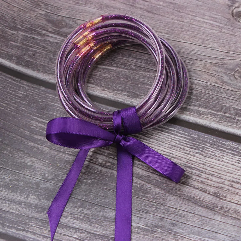 purple 7 шт./компл. бантом рождественские ленты цвета: золотистый, серебристый блеск браслеты браслет любую погоду стек силиконовый Пластик блеск желе - Окраска металла: purple
