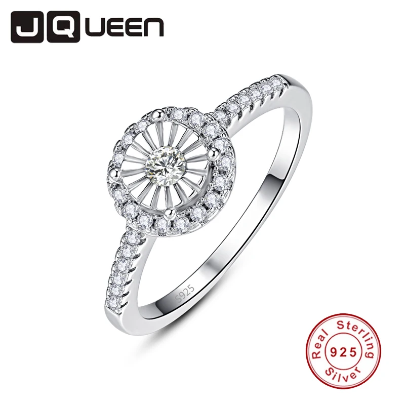 

JQUEEN Classic Sun Flower 925 Sterling Silver Ring AAA Round White Zircon Crystal Wedding Ring for Women Jewelry bague femme