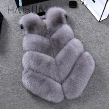 Haisum, новинка, зимний женский толстый теплый жилет из искусственного лисьего меха, высокое качество, модное меховое пальто с v-образным вырезом для женщин, верхняя одежда HN89