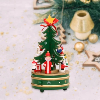 

1pc Clockwork Music Box Wooden Rotate Christmas Tree Music Box Ornaments Household Holiday Props Decoration 21x11cm