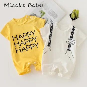 

Summer Cartoon Stripe Baby Clothes Bear Monkey Rabbit Bow Letter Print Short Sleeve Newborn Baby Jumpsuit Cute Girls Rompers