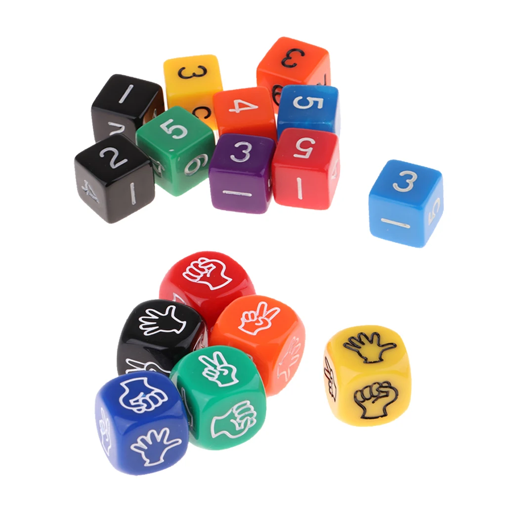 6Pcs Rock Paper Scissors Dice + Digital Dices Finger-Guessing Game Dice Set Board Game Dices Polyhedral Dices 