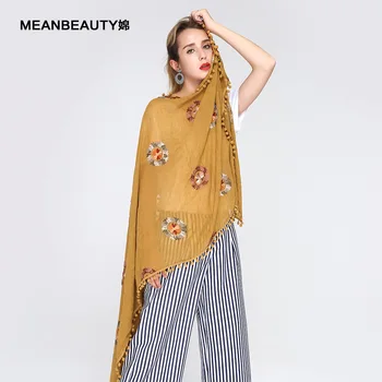 

Creative new embroidered double circle hair ball lady scarf multifunctional autumn and winter foreign trade cotton and hemp
