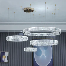 Moderne Luxe Crystal Led Hanglamp Villa Trap Led Dimbare Staal Hanglamp Foyer Led Droplight Opschorten Lamparas Armaturen