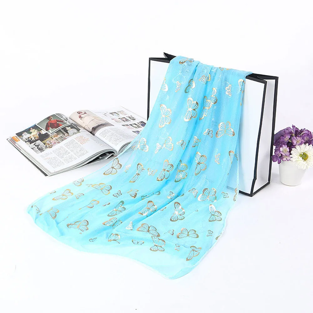 Тонкие шали шарф для женщин цветочный принт модный винтажный женский шарф с бабочкой Длинный мягкий шаль палантин Пашмина