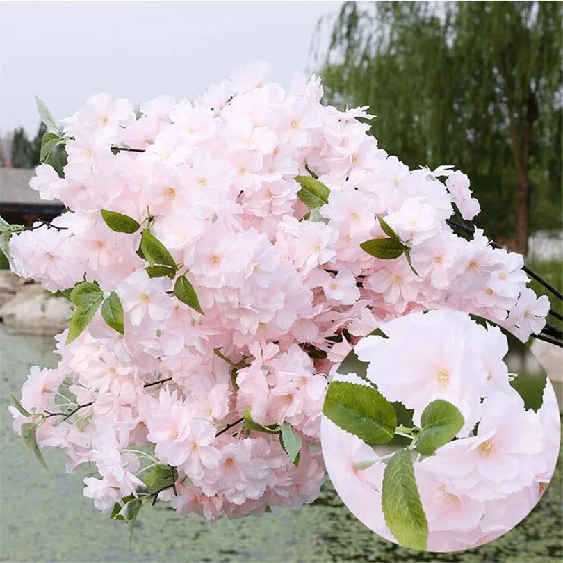 10pcs Silk Cherry Blossom Flower Tree Branches Artificial Sakura Flower Stem 6 colors for Wedding Tree Floral Decoration