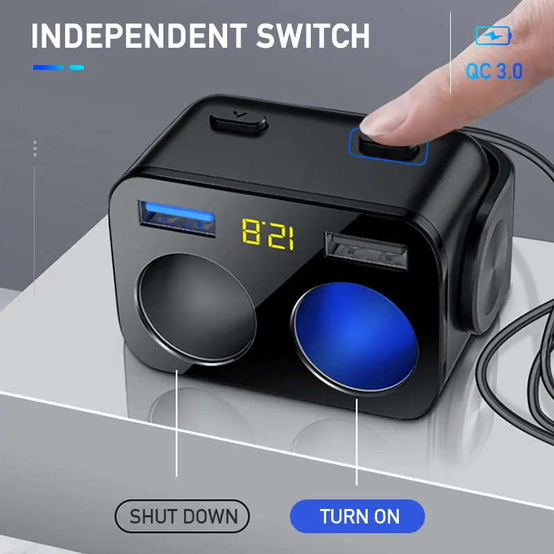 QC3.0 быстрая Зарядное устройство с двумя портами USB розетка для автомобильного