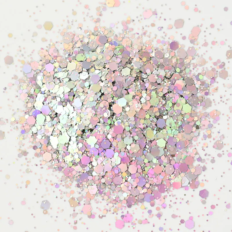 

50G Mixed Hexagon Shape Chunky Chameleon Nail Glitter Silver Sequins Laser Sparkly Flakes Slices Manicure Nails Art Glitter