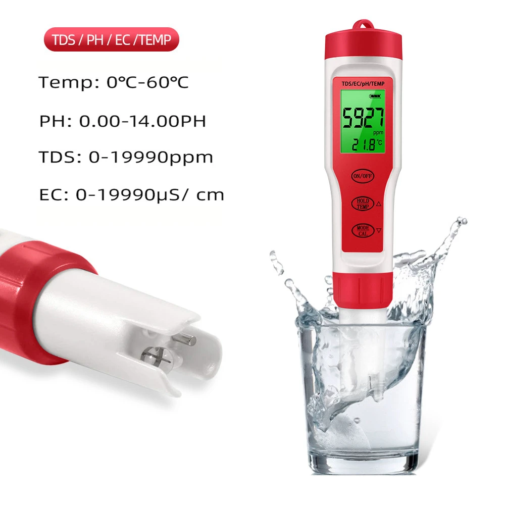 4 In 1 PH TDS EC Temperature Meter Tester PH Pocket Water Quality Testing for Drinking Water Hydroponic Aquariums 50%off metal hardness tester