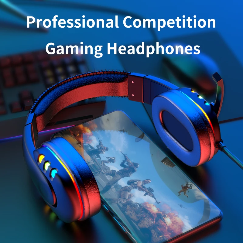

Colorful Led Lamp Wired Game Headset E-Sports Luminous Lightweight Headphones Computer Earphone for Pc/Iphone Usb with Micophone