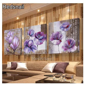 

DIY 3D Diamond Embroidery Purple Flower Diamond painting Full square round picture rhinestone 3 Piece Vintage Home Decor TT2090