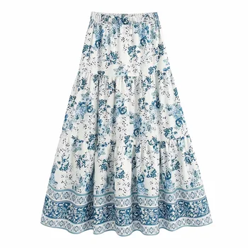 

Vintage Stylish Floral Print Loose Skirt Women Fashion Elastic Waist Skirts Elegant Ladies Jupe Femme