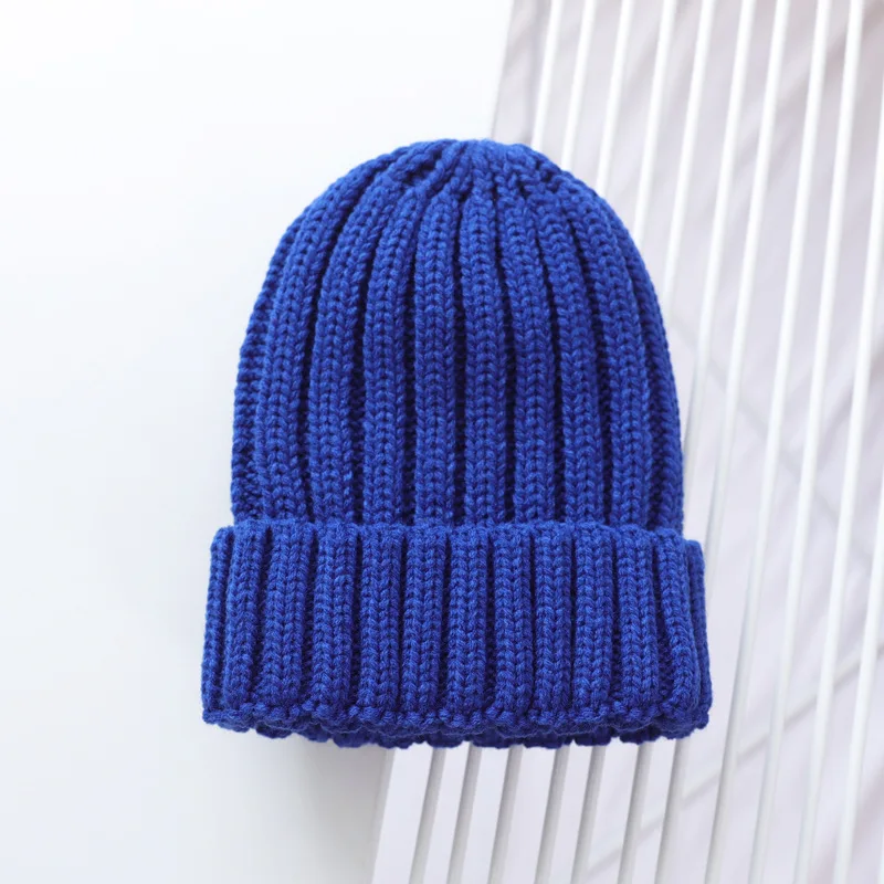 Однотонная детская зимняя шапка, теплая детская шапочка, вязаная детская шапка для мальчиков и девочек, зимняя детская шапка Skullies