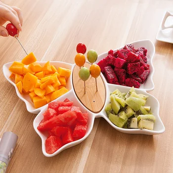 

Ceramic fruit plate household simple butterfly fruit tray Japanese style grid seeds dried fruit snacks candy plate wy523