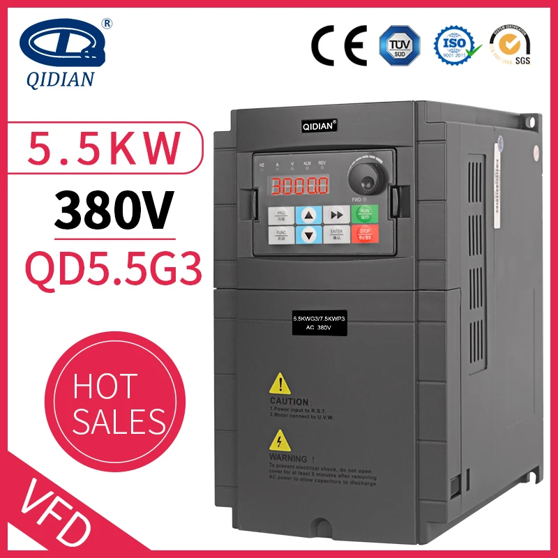 

QD710 VFD 3P 380V Input Output 0-3000hz 5.5KW Frequency Converter CNC Spindle motor speed Control VFD Converter ac drive