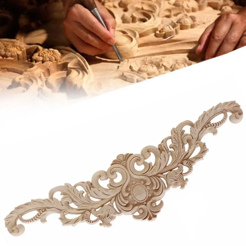 Vintage Flower Design Carpenter Oak Wood Carved Corner Onlay Applique Unpainted Frame Furniture Door Decoration 1 Pcs