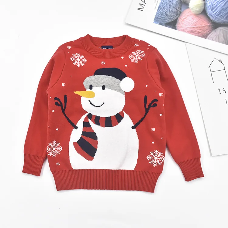 Толстые теплые рождественские свитера; свитера для мальчиков и девочек; детский пуловер; хлопковая трикотажная одежда с длинными рукавами; Детские топы; От 3 до 9 лет - Цвет: Красный