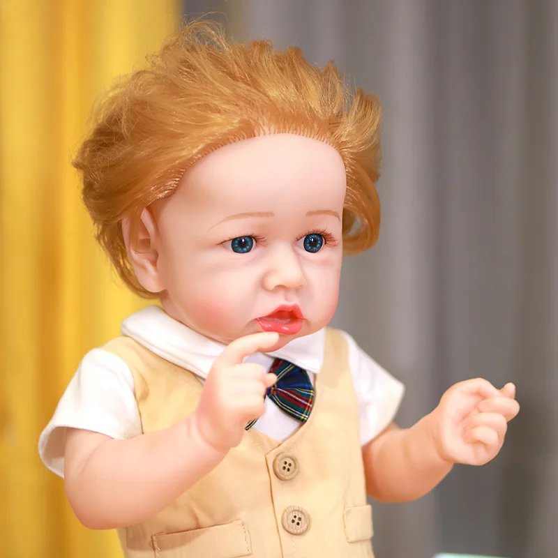 Adorable Blue Eyes Boy Reborn Baby Doll 24''60CM Full Silicone Body Newborn Baby Dolls With Clothes Vinyl Bonecas Birthday Gift