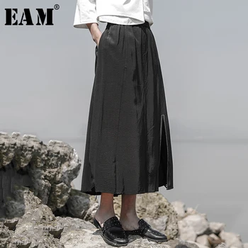 

[EAM] High Elastic Waist Black Split Joint Pocket Half-body Skirt Women Fashion Tide All-match New Spring Autumn 2020 1A735