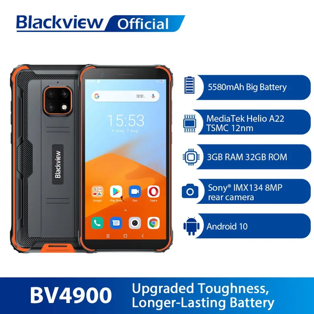 US $109.22 Blackview BV4900 Android 10 Rugged Waterproof Smartphone 3GB32GB IP68 Mobile Phone 5580mAh 57 inch NFC Cellphone