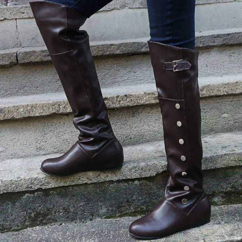 

Winter women boots flats over knee high shoes Booties PU leather warm booties Height Increasing botas mujer invierno a149