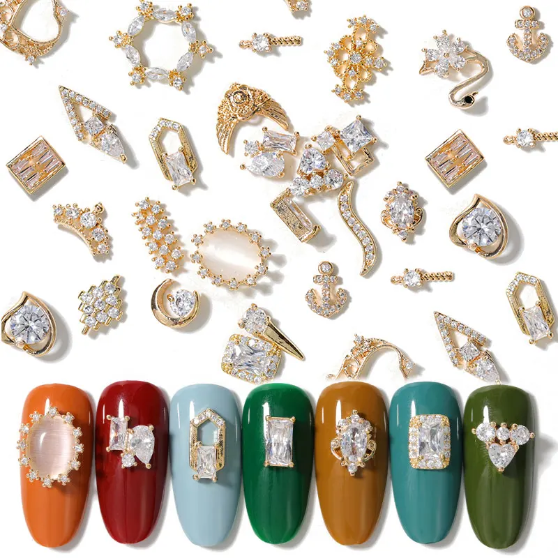 

2 pieces water drop Crystal Dangle Chain Charms Nail Jewelry Decorations 6 type luxury Zircon Crystal Rhinestones For Nails