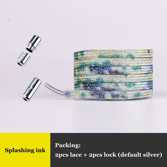 Elastic No Tie Shoelaces Colorful Flat Shoe laces Sneakers shoelace Metal Lock Lazy Laces for Kids Adult One size fits all shoes Splashing ink