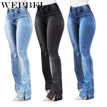 

WEPBEL Spring Autumn Stretch Slim Bell Bottom Pants Retro Flare Trousers Women Casual High Waist Denim Jeans