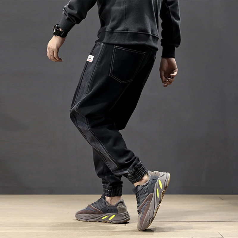 Fashion Streetwear Men Jeans Loose Fit Side Stripe Spliced Cargo Pants Harem Jeans Size 28 42 4