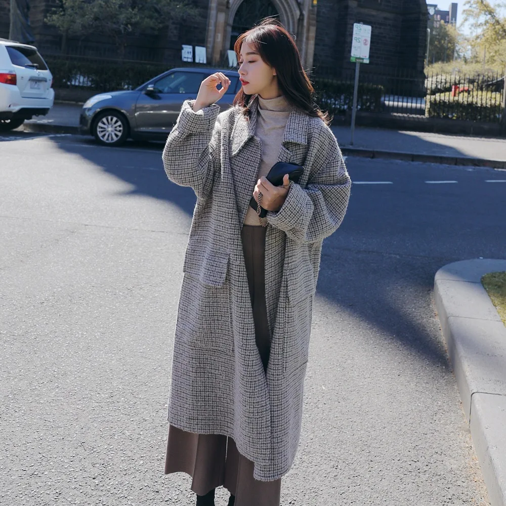 

Photo Shoot Fashionable Woolen Jacket Women's 2019 Autumn & Winter New Style Retro British Style Large Pocket Plaid Woolen Overc