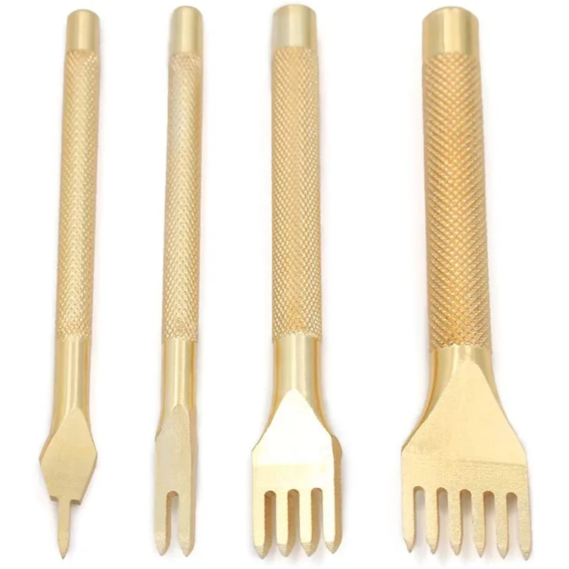 Golden Leather Punching Tools Tool steel 4mm 1/2/4/6 Prong DIY Diamond Lacing Stitching Chisel Set Craft Kits | Дом и сад