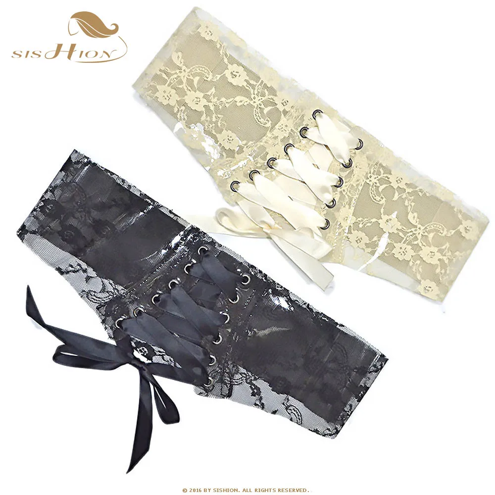 

SISHION Fashion corset belt For Women transparent Lace Wide Belt Female Bowknot Weaving retro Band Waist SP0239