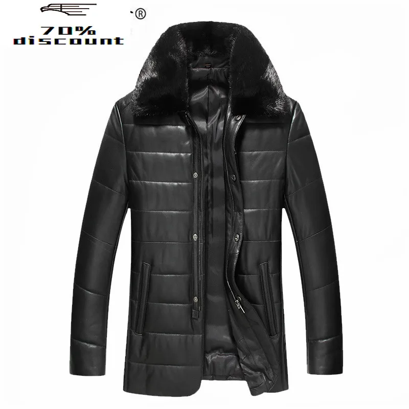 

Winter Men Genuine Leather Coat Sheepskin Mink Collar Real Leather Down Coat Mens Leather Jacket Plus Size