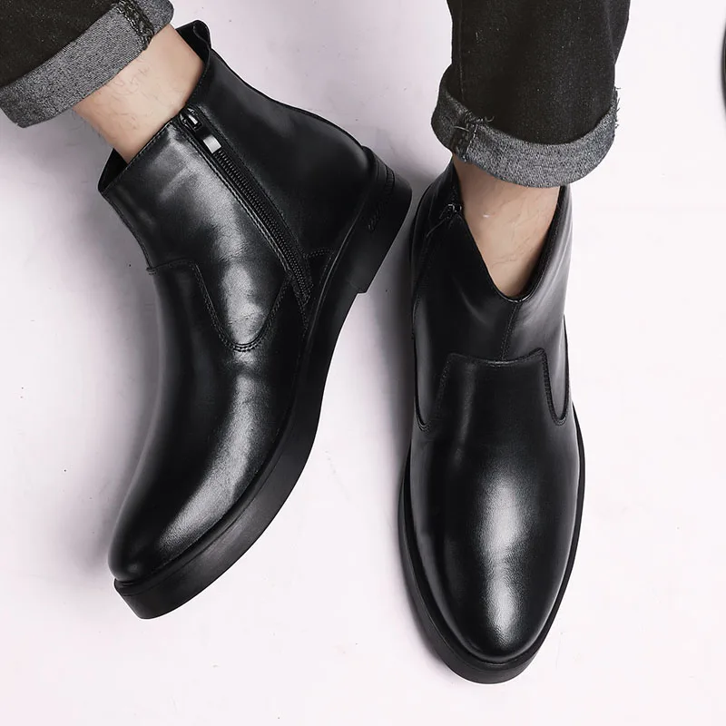Большие размеры 47; черные ботинки «Челси»; роскошные мужские ботильоны из натуральной кожи; Мужская обувь в британском стиле; теплые зимние ботинки из плюша