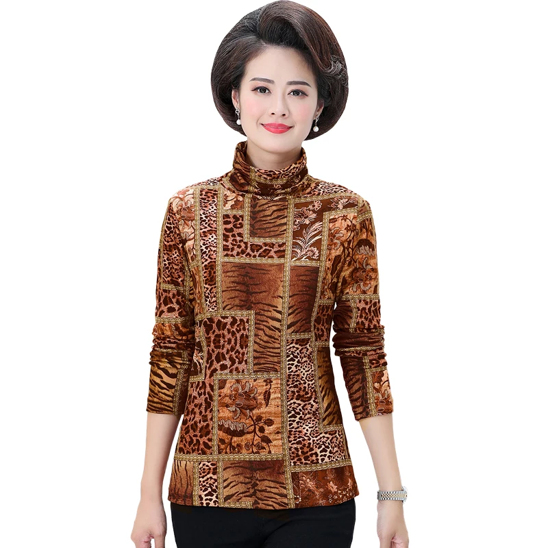 

Autumn New Women Slim Pullover Casual Slim Turtleneck Tee Tops 2019 Long Sleeve Leopard Pullovers Mother Streetwear Winter