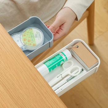

Storage Box Stationery Case Desk Organizer Invisible Under Table Office Paste On Drawer Divider ABS No Trace TN99