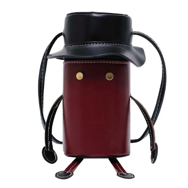 Wine Red Мультяшные мини сумки через плечо для женщин Ретро из искусственной кожи ведро денег Телефон кошелек плеча Сумки для дам девушек - Цвет: Wine Red