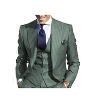 Traje de rayas finas para hombre, conjunto de chaqueta, chaleco y pantalones con solapa de pico, ajustado a rayas