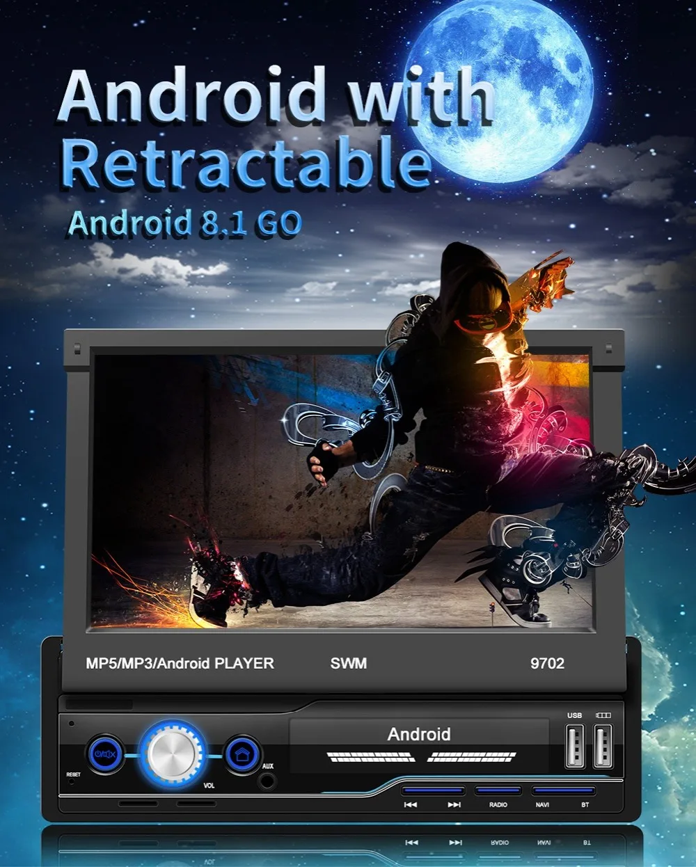 1din Android 8,1 GO четырехъядерный автомобильный DVD gps навигационный плеер 7 ''Universa автомобильный Радио WiFi Bluetooth MP5 мультимедийный плеер