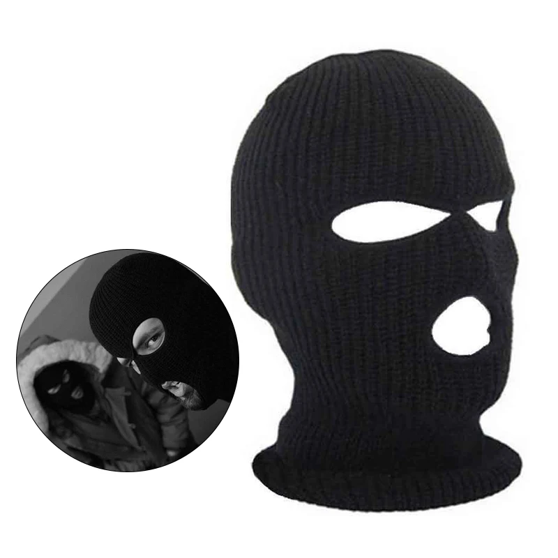 Windproof Ski Mask 3holes Face Mask Knitting Wool Unisex Sports Cycling Keep-Warm Knitting Wool Mask Warm Winter Outdoor Black