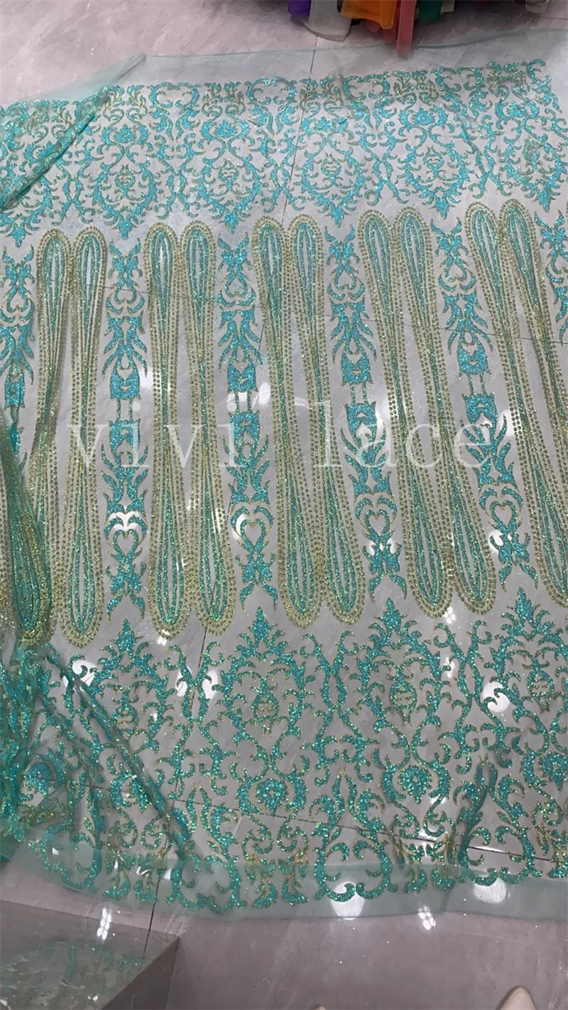 

Blue Golden 5Yards ZZ09# London Classic Socialite Quality Glitter Tulle Lace For Wedding/Evening Dress/Party Occasion